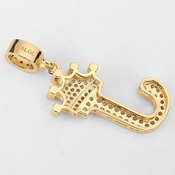 Gold Plated Letter Necklace Crown Pendant 23 Inch Chain Elegant Jewelry Gift - Picture 6 of 7